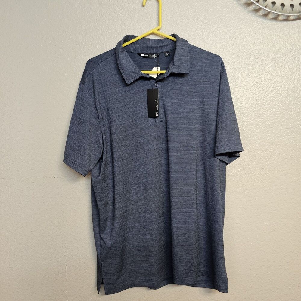 TravisMathew Men’s Blue Heather Performance Polo Shirt Sz XL Golf Casual R564